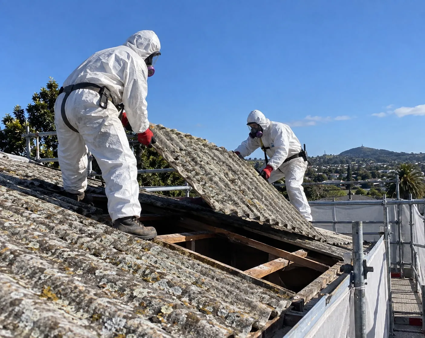Asbestos removal specialists working safely on a Hamilton property