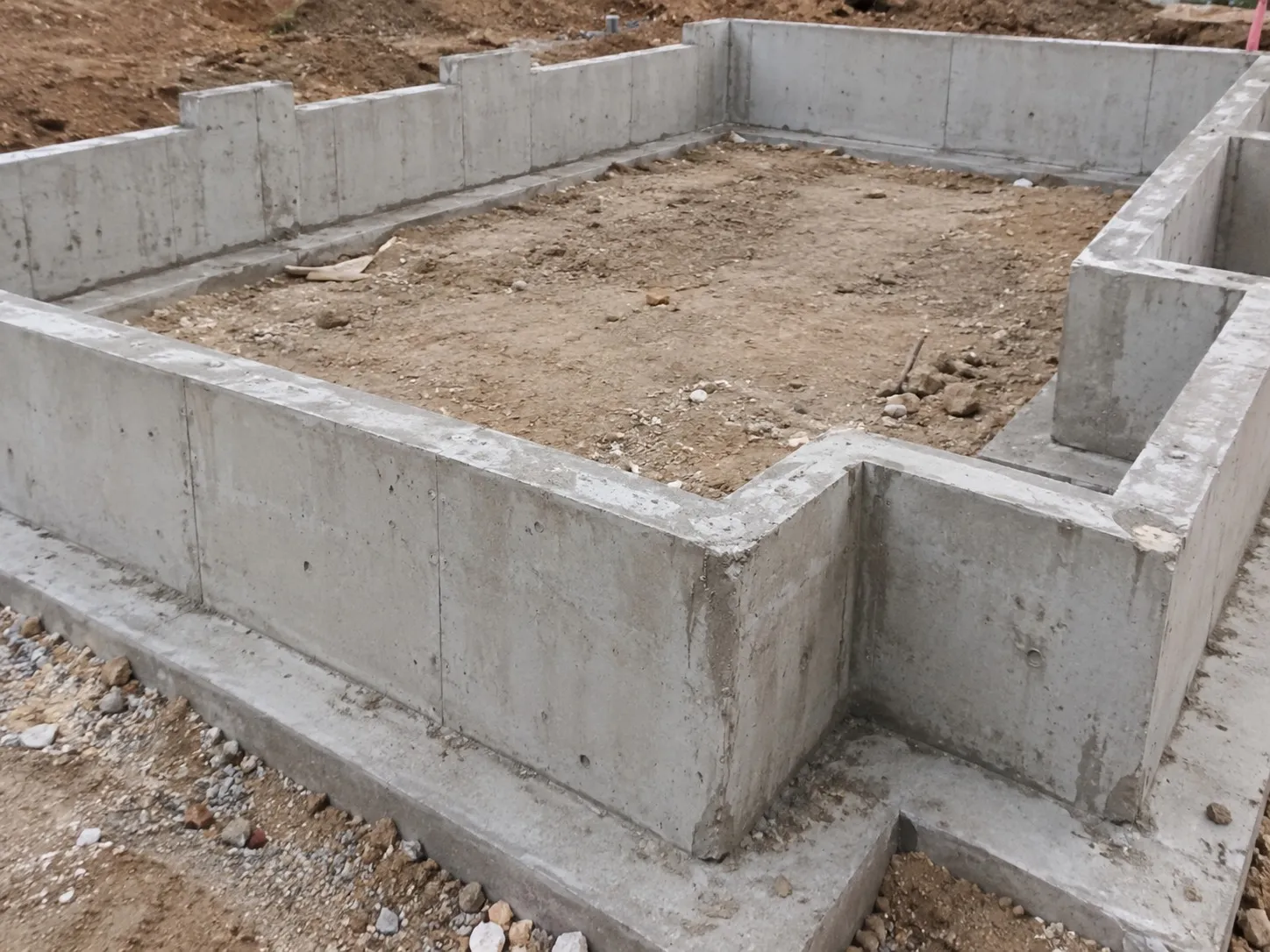 Poured concrete foundation walls ready for backfill on a Hamilton building site