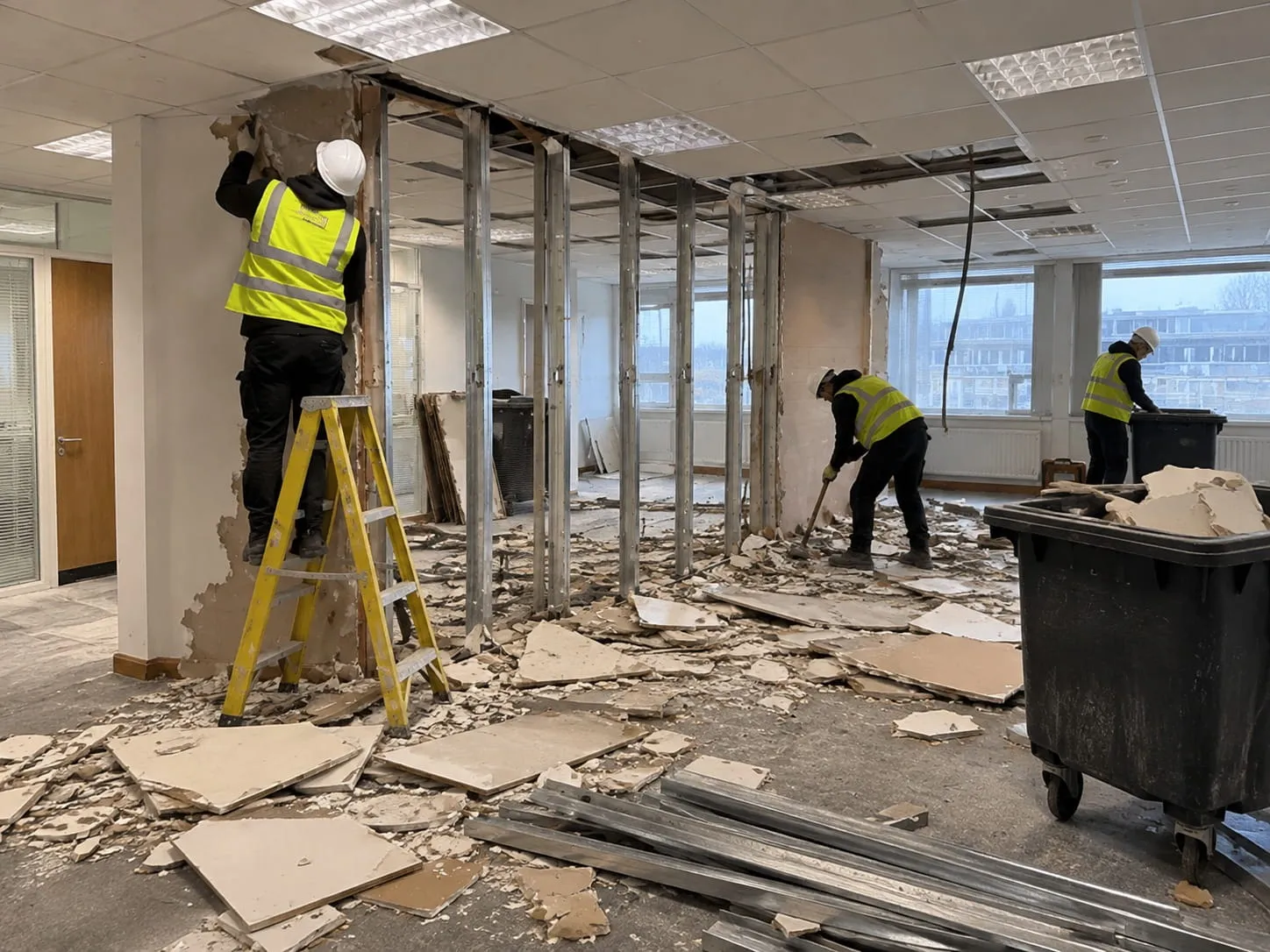 Commercial building interior being cleared out during a strip-out in Hamilton